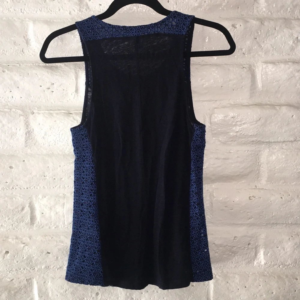 J. Crew blue & black semi-sheer eyelet top